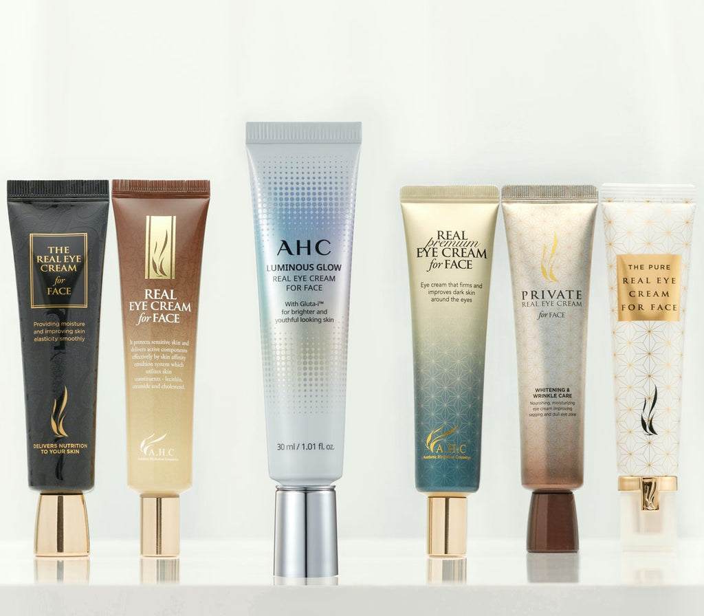 A packshot of various AHC eye cream for face